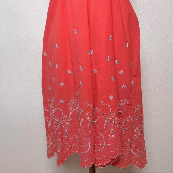 Made in France Scarlet Roos Women's Orange Embroidered Knee Length Sundress Sz 2 - Picture 5 of 9
